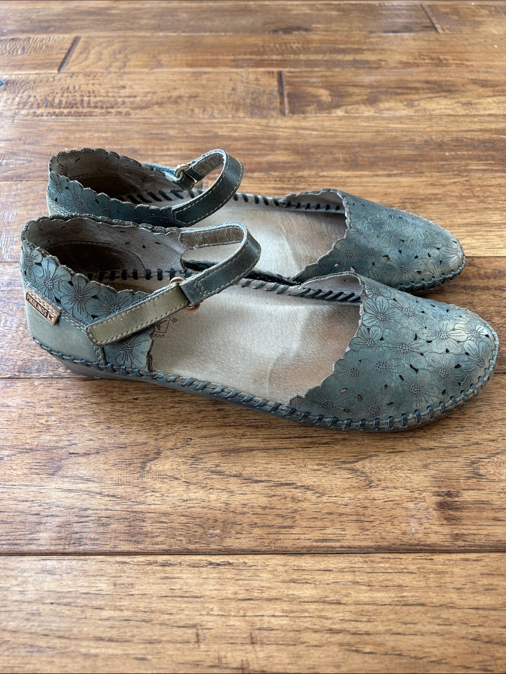 Pikolinos P Vallarta Semi Open Toe Shoes Floral Cutout Leather Mary Jane Size 39